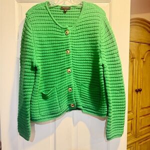 Ann Taylor Green Cardigan Sweater with Ribbed Knit